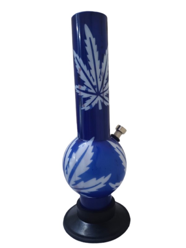 Moksha 12 inch Large Single Bulb Acrylic Bong with White Leaf Print ( 30 cm)