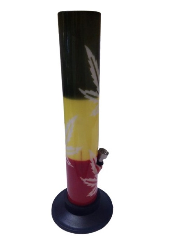 Moksha 12 inch Leaf Printed Acrylic Waterpipe Bong (30cm, Rasta Color)