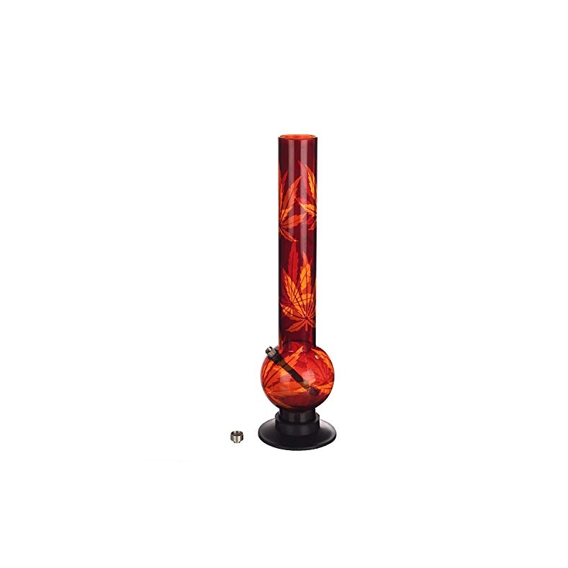 Moksha 16 Inch Single Bulb Leaf Printed Acrylic Waterpipe Bong (40cm, Red)