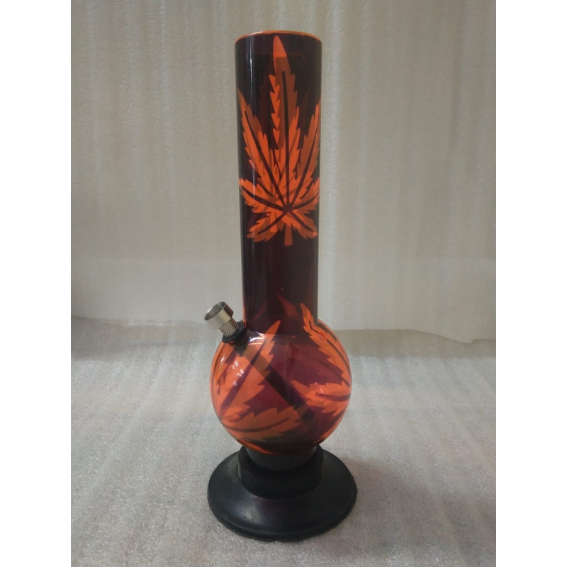 Moksha 12 Inch Tall Large Bulb Acrylic Bong. Tube Diameter 5cm (30cm, Transparent Orange Leaf)