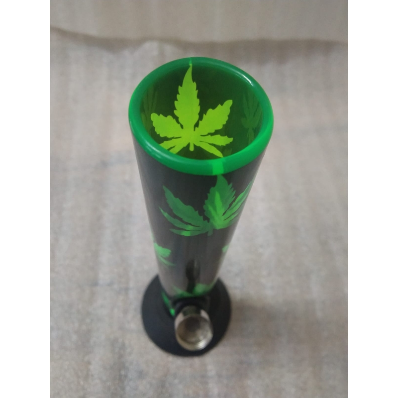 Moksha Bongs 8 Inch Transparent Green Acrylic Mini Smoking Bong. Pipe Diameter 3.0Cm (20cm, Transparent Green with Leaf Print)